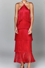 Load image into Gallery viewer, O satin fringe layer halter dress