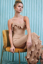 Load image into Gallery viewer, R  Ecru ruffles  cascade  maxi dress