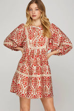 Load image into Gallery viewer, Ss 1/2 sleeve pattern print woven red dress /pockets