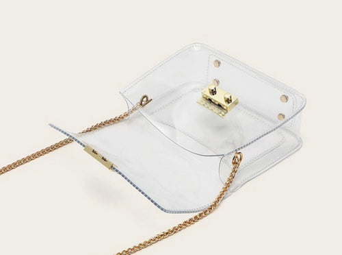P clear mini bags with metal chain