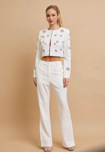 R Embellishment crop jacket /pants