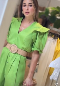 V Apple green linen jumpsuit