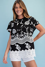Load image into Gallery viewer, Gg Floral embroidered v neck blouse with short puff sleeve