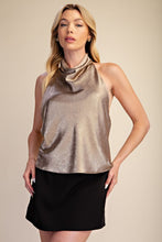 Load image into Gallery viewer, G halter cowl neck open back satin metalic top