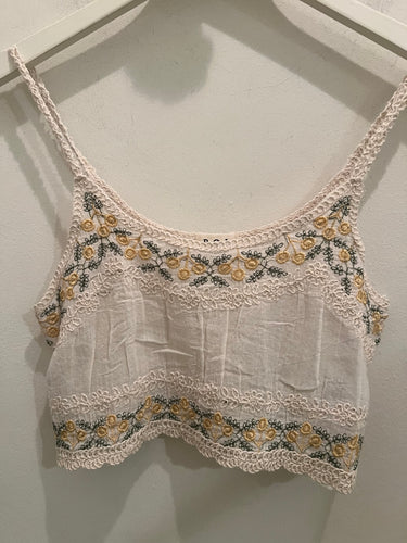 P Embroidery and crochet crop top