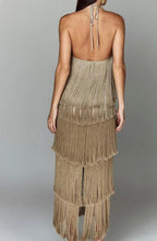 Load image into Gallery viewer, O satin fringe layer halter dress