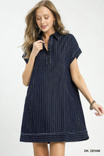 Load image into Gallery viewer, U Dolman sleeve  polo mini denim dress