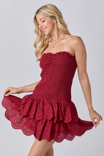 B smocked ruffle mini dress