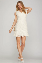 Load image into Gallery viewer, Ss sleeveless shoulder pad v neck lace mini dress