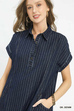 Load image into Gallery viewer, U Dolman sleeve  polo mini denim dress