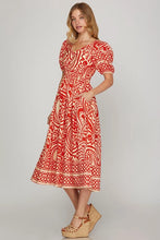 Load image into Gallery viewer, Ss short sleeve border printed woven midi dress