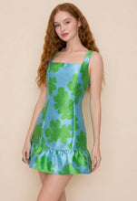 Load image into Gallery viewer, B Square neck Ruffle hem jacquard mini dress