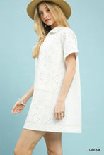 Load image into Gallery viewer, U Eyelet mini dress with patch pockets