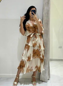 N layers silk print midi dress