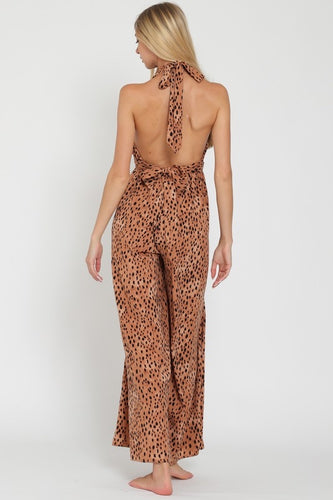 A Halter Camel jumpsuit backless