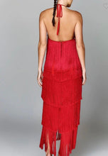 Load image into Gallery viewer, O satin fringe layer halter dress