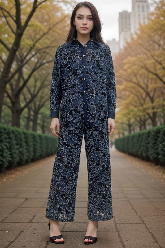 Y Denim lace 2 pcs pant set