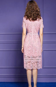 E lace pink midi dress