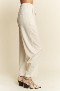 Dd elastic waistband pockets long barrel pants