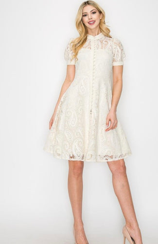 Vv Lace short sleeve button dress