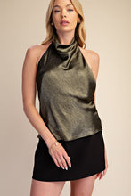 Load image into Gallery viewer, G halter cowl neck open back satin metalic top