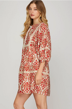 Load image into Gallery viewer, Ss 1/2 sleeve pattern print woven red dress /pockets