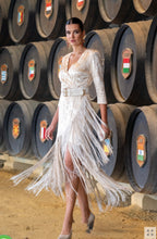 Load image into Gallery viewer, K v neck catavino damask fringe midi dress