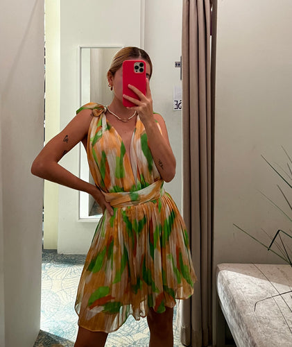 L pleated strokes romper
