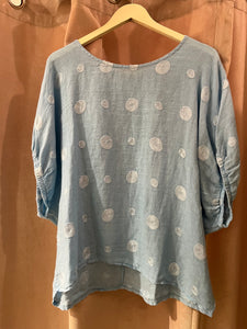 K Linen dots baby blue top