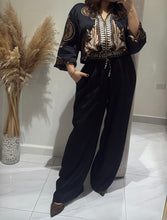 Load image into Gallery viewer, N print satin jacket with solid sateen palazzo