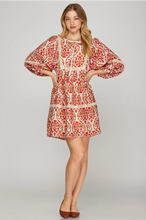 Load image into Gallery viewer, Ss 1/2 sleeve pattern print woven red dress /pockets