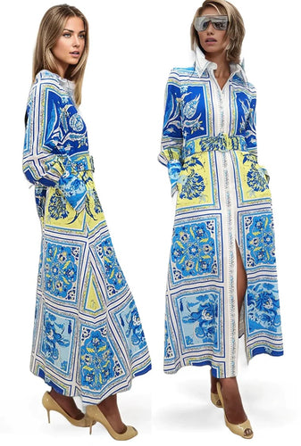 N Blue print maxi shirt dress/belt