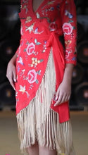Load image into Gallery viewer, K Embroidery wrap around dress with gold fringe
