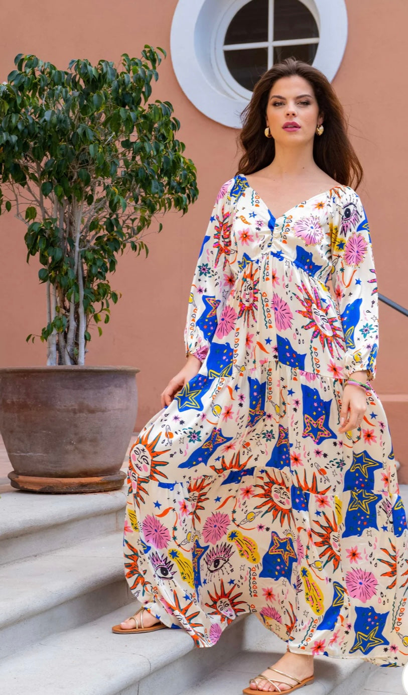 Gs print silky maxi dress