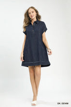 Load image into Gallery viewer, U Dolman sleeve  polo mini denim dress