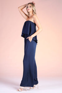 T silk cascade strapless jumpsuit