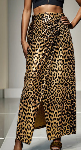 N leopard satin skirt