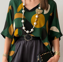 Load image into Gallery viewer, N satin print blouse/ solid satin pant