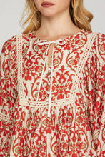 Load image into Gallery viewer, Ss 1/2 sleeve pattern print woven red dress /pockets