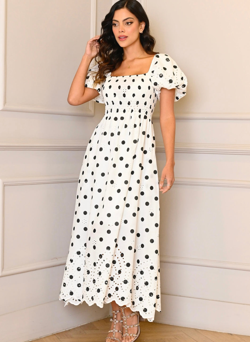 V Polka dots maxi dress