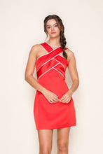 Load image into Gallery viewer, Br contrast piping halter neck  bodycon mini dress