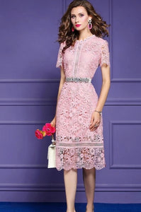 E lace pink midi dress