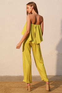 T silk cascade strapless jumpsuit