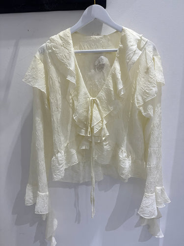 Tc crinkle ruffles top beige