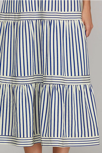 Ss sleeveless striped midi dress with pockets navy
