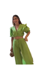 V Apple green linen jumpsuit