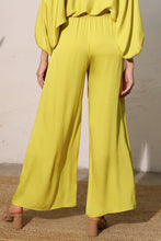 Load image into Gallery viewer, T Tie waist wide legs pants, chartreuse/Ivory