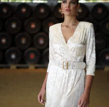 Load image into Gallery viewer, K v neck catavino damask fringe midi dress