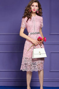 E lace pink midi dress