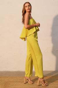 T silk cascade strapless jumpsuit